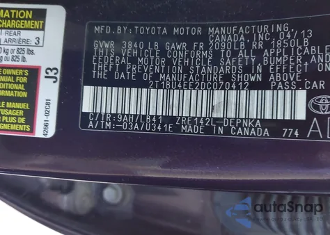 2013 Toyota Corolla Le Special Edition from USA, damaged, VIN 2T1BU4EE2DC070412